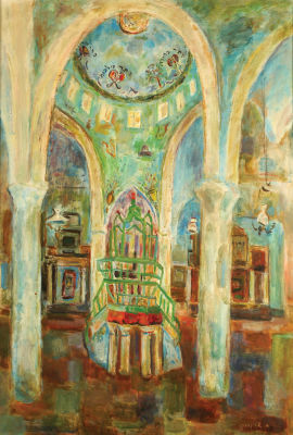 Haim Gliksberg - 1904 – 1970. The Holy Ari Synagogue in Safed, Oil on canvas, 73x50 cm. Signed.