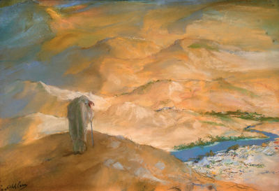 Abel Pann - 1883 - 1963. Moses In the Desert, Pastel on cardboard, 45x61 cm. Signed. Provenance: 