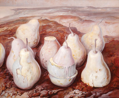 Samuel Bak - b. 1933. Pears, Oil on canvas, 53x64 cm. Signed.