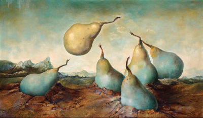 Samuel Bak - b. 1933. Pears in the Landscape, Oil on canvas, 34x55 cm. Signed. Provenance: From the 