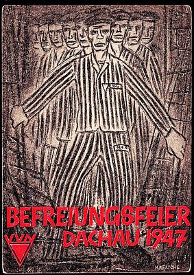 Postcard in honor of the liberation of the Dachau extermination camp, issued in 1947
Rare!