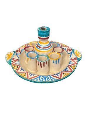 Judaica - Beautiful Old Berber Terracotta Hanukkah Menorah from North Africa, Handcrafted 