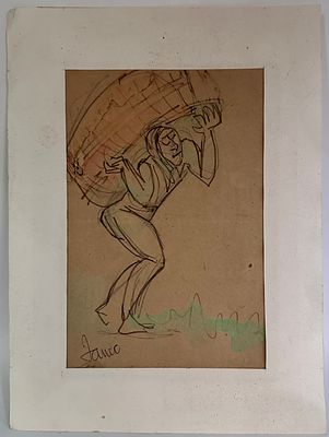 מרסל ינקו (Janco) , ציור מקורי, פועל נמל , צבעי מים על נייר. ציור מוקדם של ינקו, סוור בנמל עם 