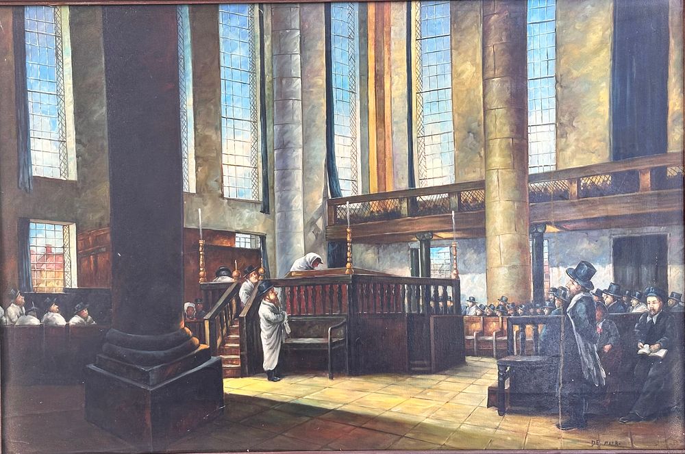 EUROPEAN SYNAGOGUE INTERIOR, OIL ON CANVAS, 
HUGE HEAVY PAINTING. PICKUP ONLY.