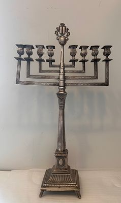 JUDAICA - Exceptional large antique Polish silver Hanukkah menorah, early 20th century 