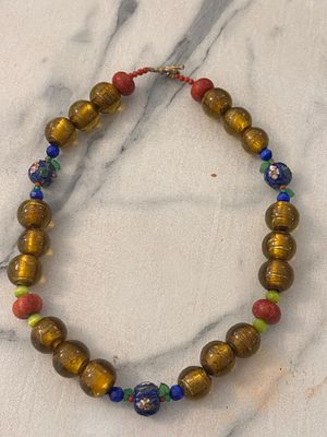 מחרוזת ענק Vintage משנות ה-70 חרוזי מורנו בעבודת יד, חרוזי אמייל. שרשרת נדירה ביותר בסגנון 