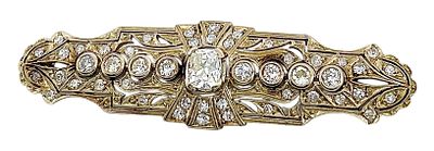 1920 Art Deco brooch in 18kt gold with 1.80 ct diamonds. Authentic antique Art Deco 1920 brooch 