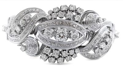 Art Deco bracelet 1940 18kt gold 62.95 g with 7.00 ct diamonds. Authentic Art Deco bracelet 