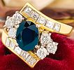 18kt yellow gold cocktail ring, 1.00 ct sapphire and 1.10 ct diamonds. 18kt two-tone gold Image - 1