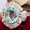 Art Deco style platinum ring with aquamarine and diamonds. Antique art deco style ring from the Image - 1