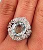 Art Deco style platinum ring with aquamarine and diamonds. Antique art deco style ring from the Image - 4