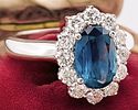 18kt gold ring, 7.00 g, with a 2.10 ct sapphire and 1.10 ct diamonds. Vintage Margherita ring Image - 1