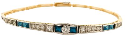 Authentic antique bracelet from the early 1900s in 18kt gold with 1.00 ct diamonds and sapphires. 