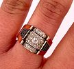 Deco-style 18kt gold ring, weight 9.52g, with Old Mine diamonds 0.50 ct and sapphires. 1940s Image - 2
