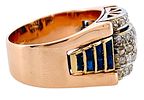 Deco-style 18kt gold ring, weight 9.52g, with Old Mine diamonds 0.50 ct and sapphires. 1940s Image - 3