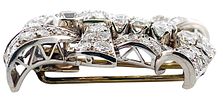 Art Deco 1930 brooch in platinum with 10.00 ct diamonds. Ribbon and cartouche brooch, authentic Image - 3