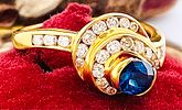 Vintage 18k gold ring with sapphire and diamonds. Yellow gold 18kt contrarie ring. An extremely Image - 1