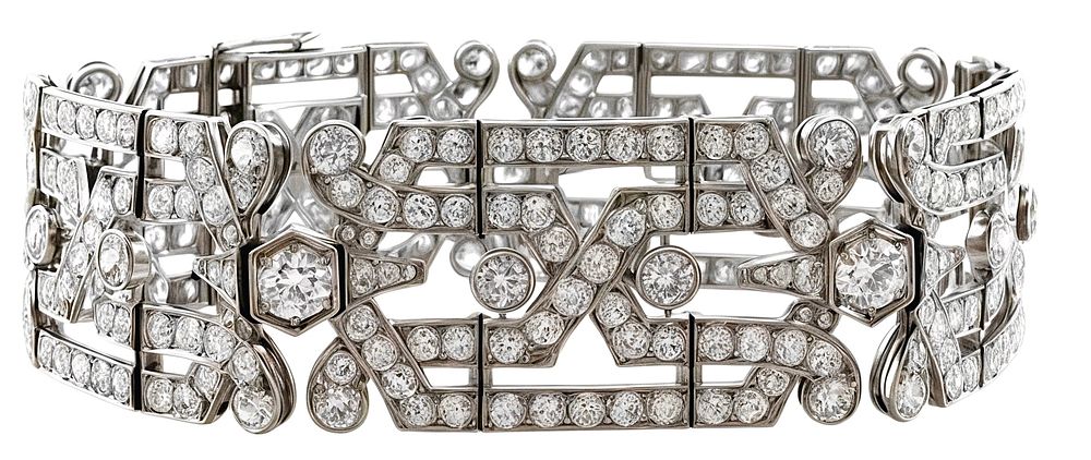 Authentic Art Deco bracelet from the 1920-1930 period in platinum, 41.85 grams. Authentic Art 