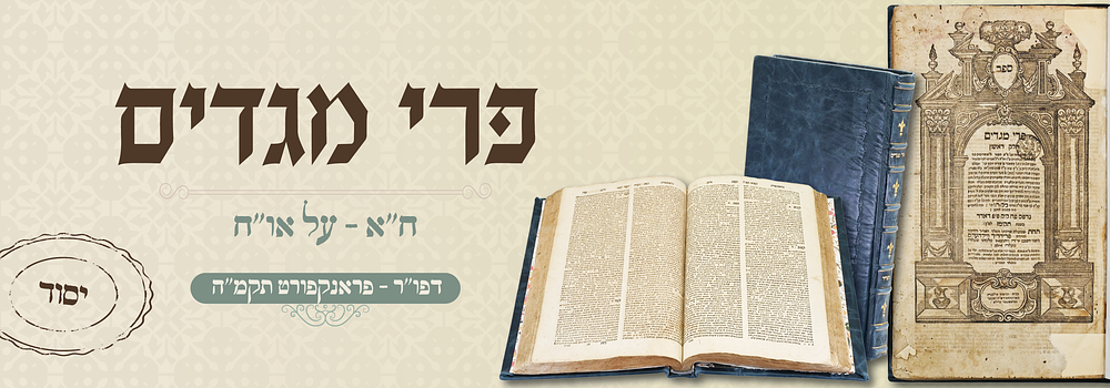 ספר יסוד נדיר: פרי מגדים על אורח חיים, ח"א דפו"ר פרנקפורט דאודר תקמ"ז. חידושי דינים, חקירות 