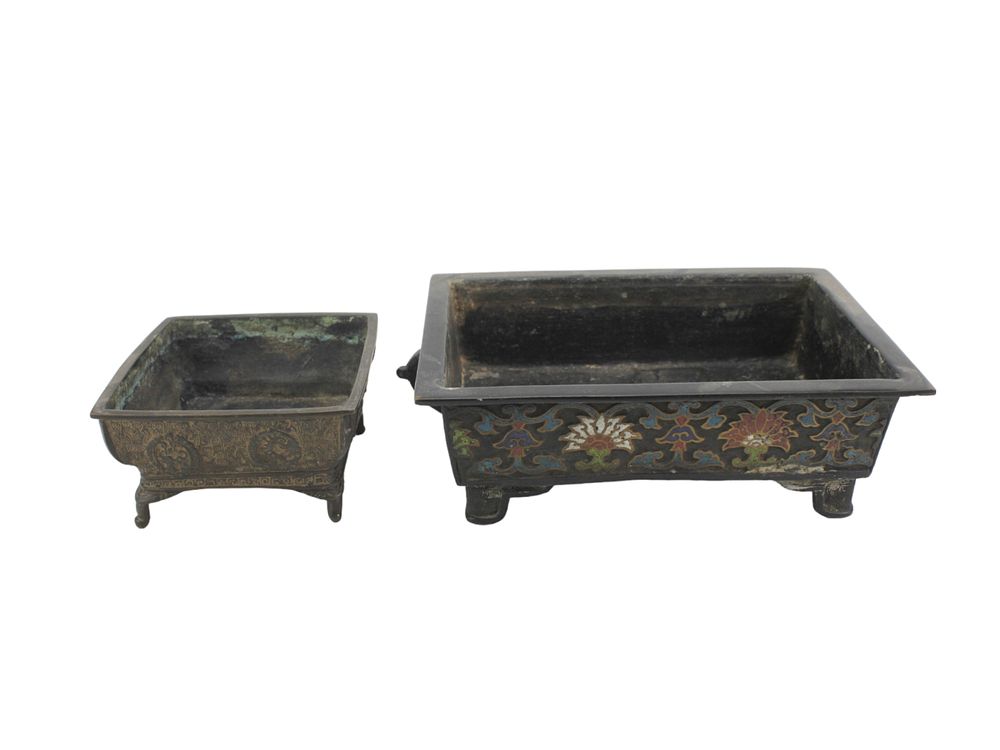 Lot 151: Two Japanese Square Bronze Hibachi Censers