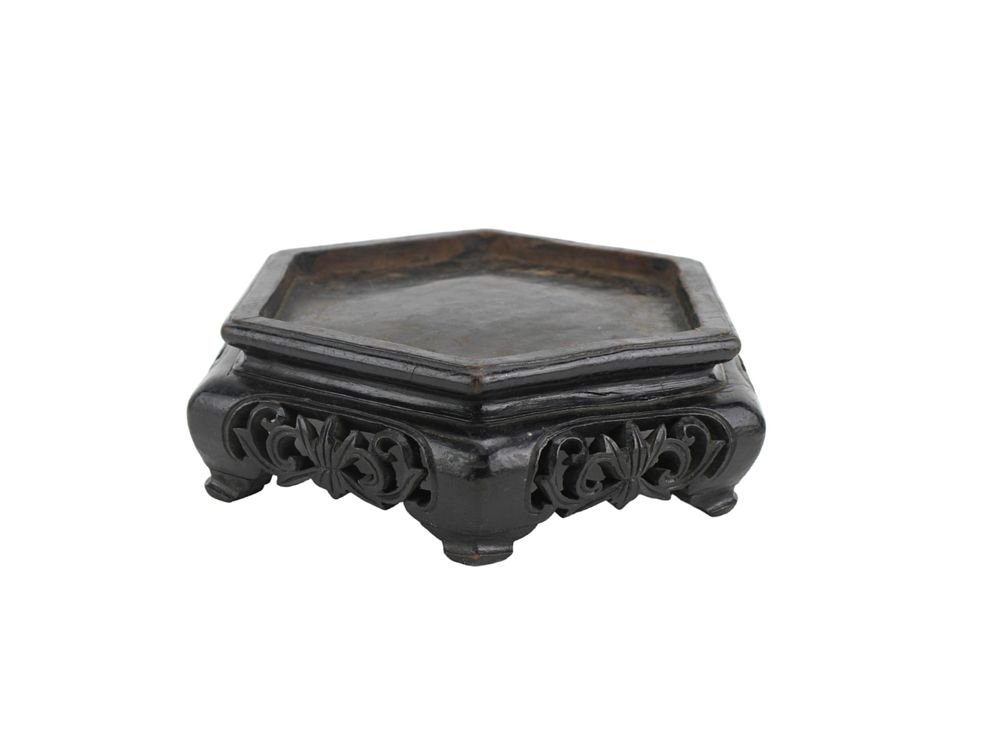 Lot 152: Chinese Hexagon Carved Wood Stand