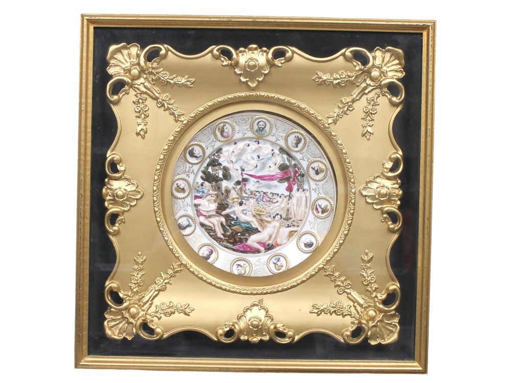 Lot 163: Framed Nevers Porcelain Plaque w/ Gilt Frame