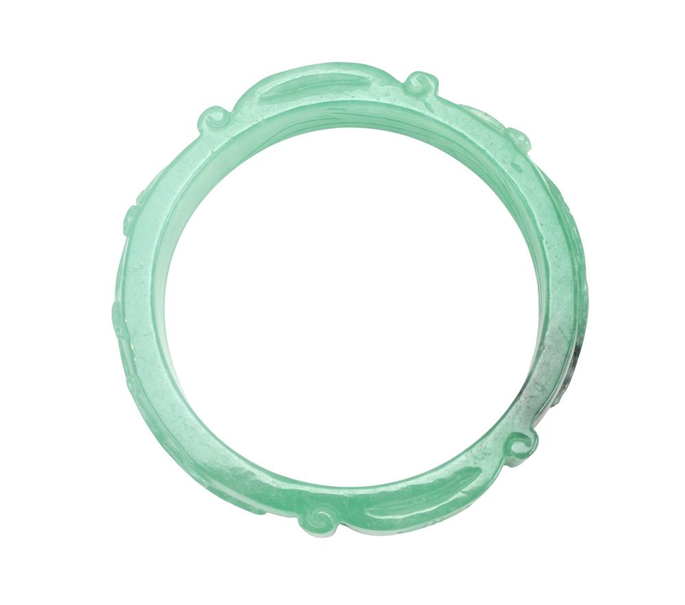 Lot 179: Carved Jadeite Bangle with Auspicious Motifs