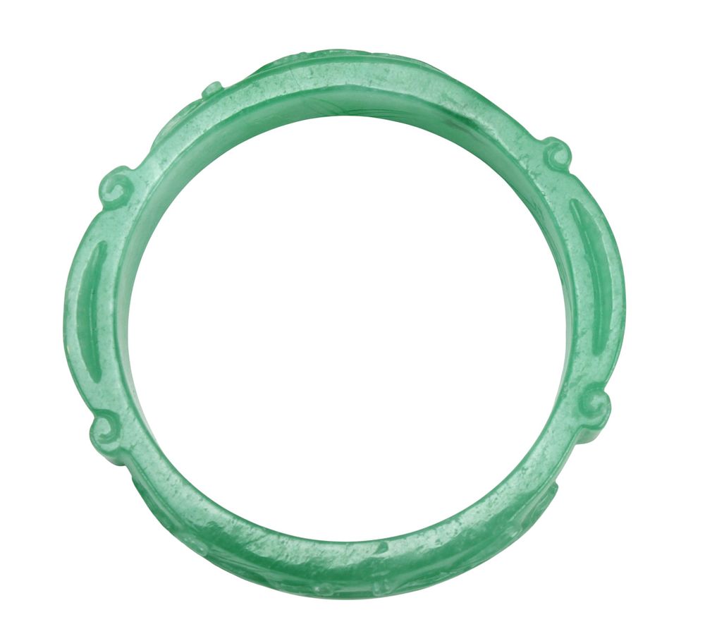 Lot 180: Carved Green Jadeite Bangle Bracelet