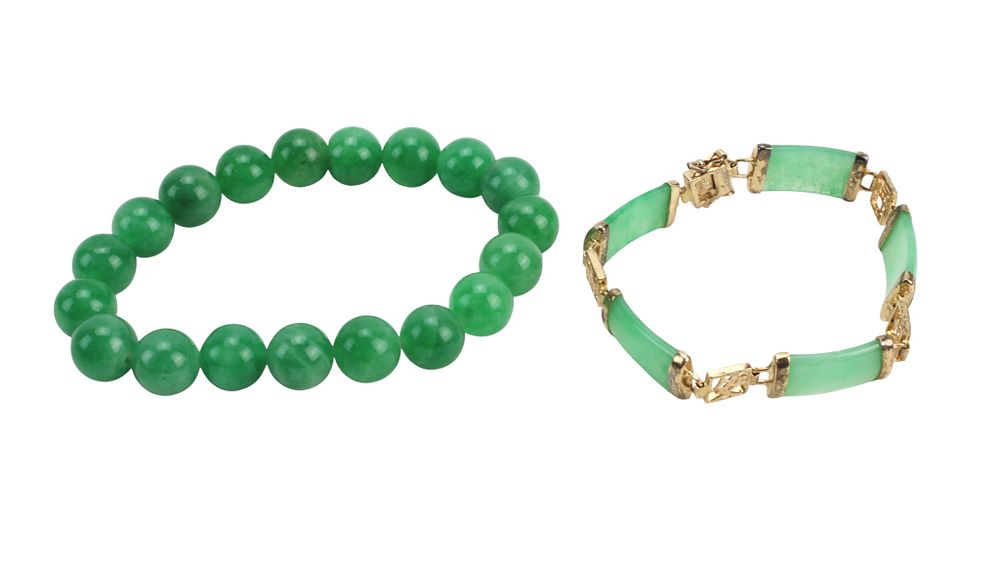 Lot 181: Two Jadeite Bead Bracelets Set