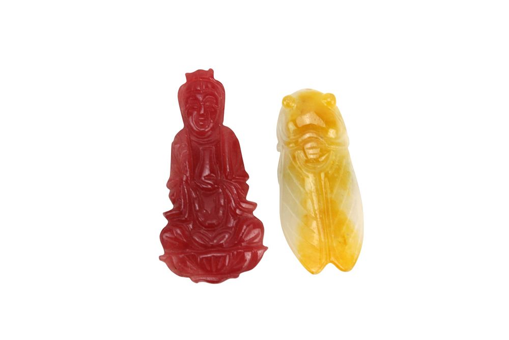 Lot 197: Two Carved Jade Pendants, Buddha & Cicada