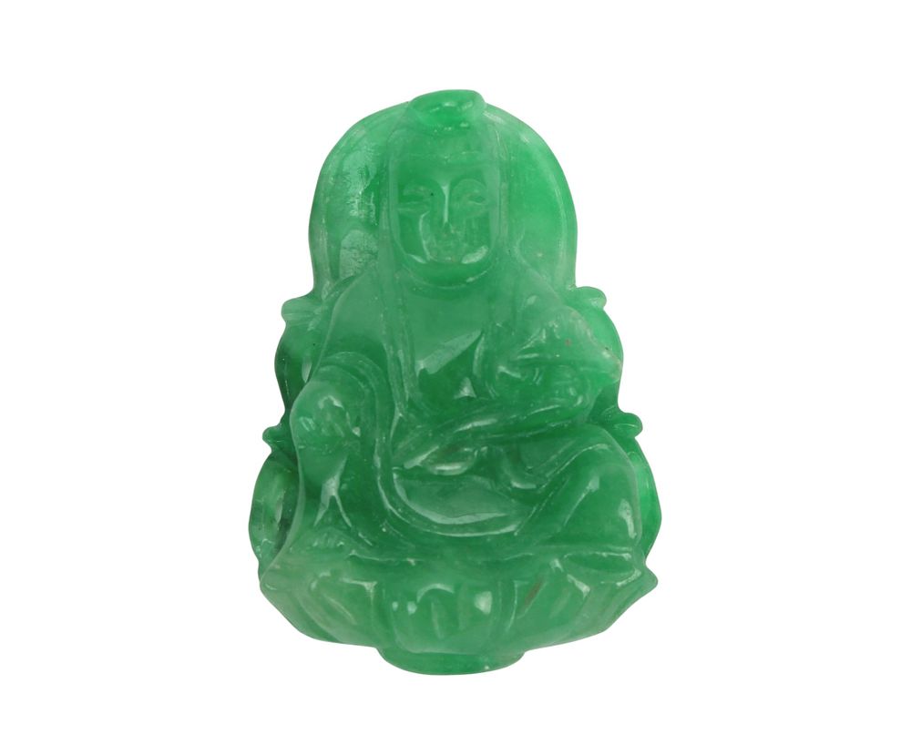 Lot 201: Carved Green Jadeite Buddha Pendant