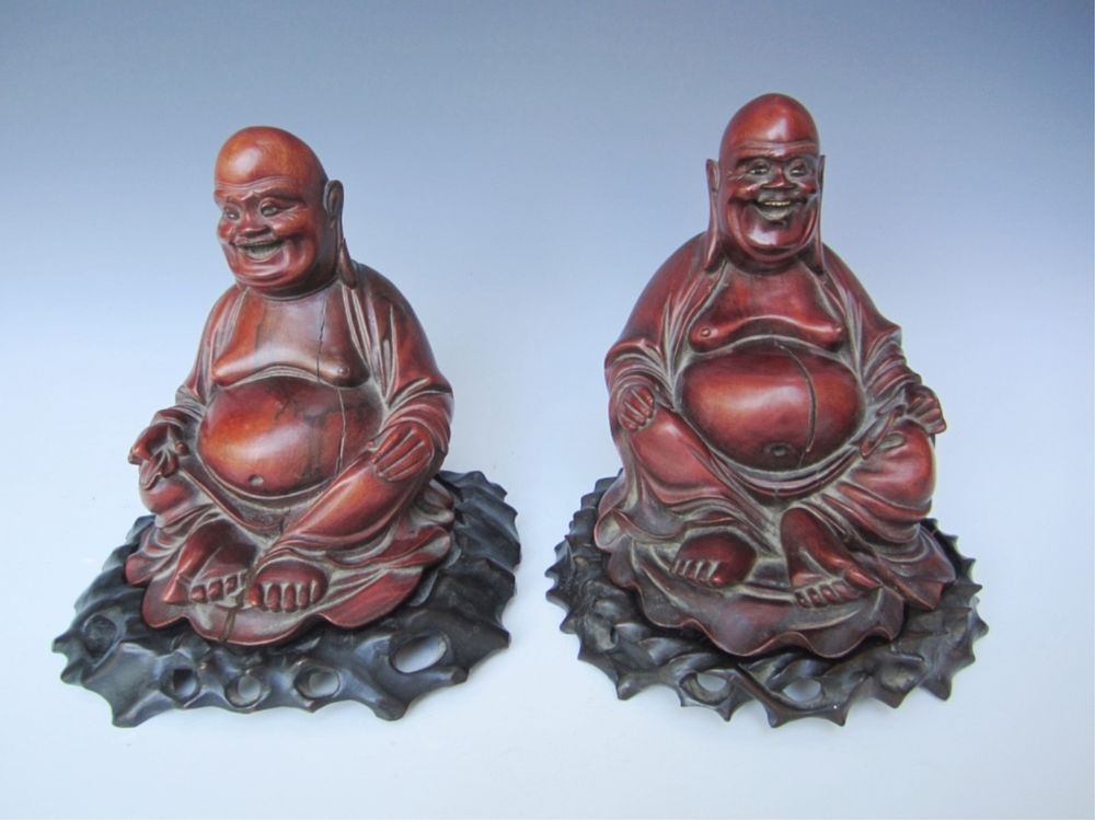 Lot 241: Pair of Chinese Antique Seated Carved Buddhas