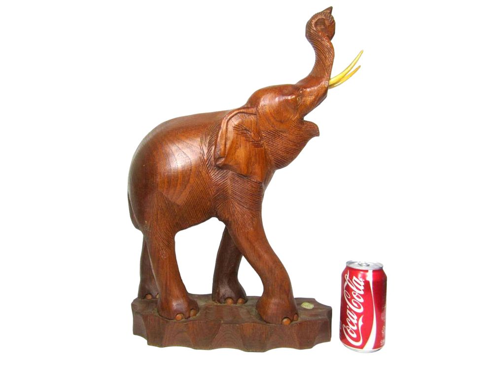 Lot 243: Hand-Carved Teak Wood Elephant Statue