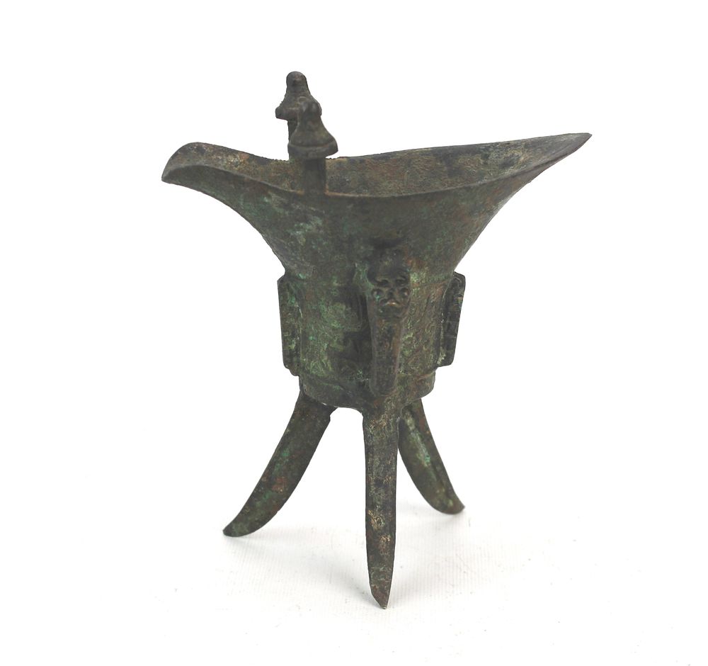 Lot 247: Chinese Bronze Tripod Wine Vessel Jue