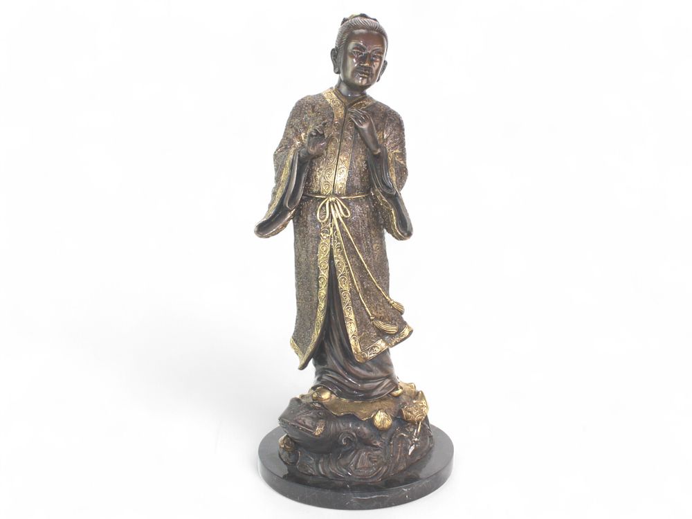 Lot 249: Chinese Gilt Bronze Figure on Frog Sculpture