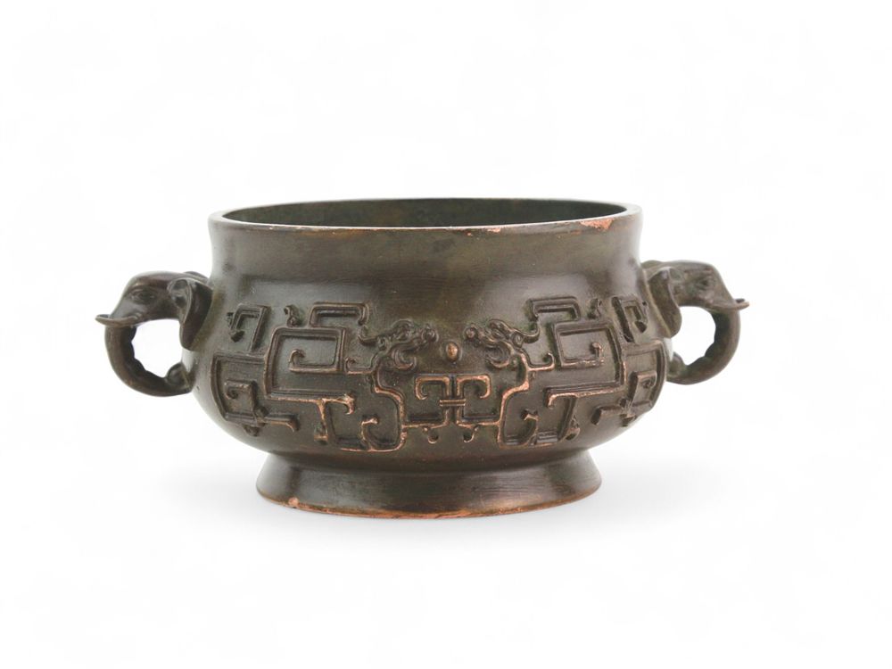 Lot 250: Chinese Bronze Censer with Elephant Handles