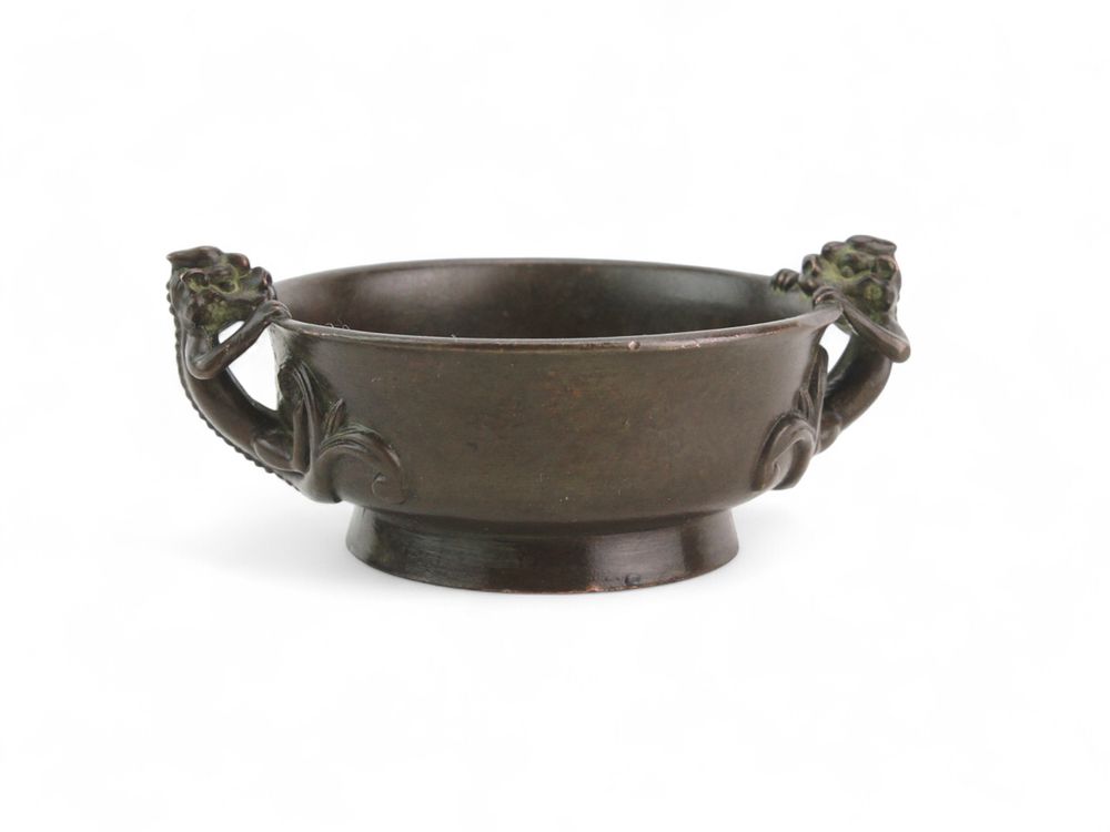 Lot 251: Chinese Bronze Censer With Climbing Dragon Ears