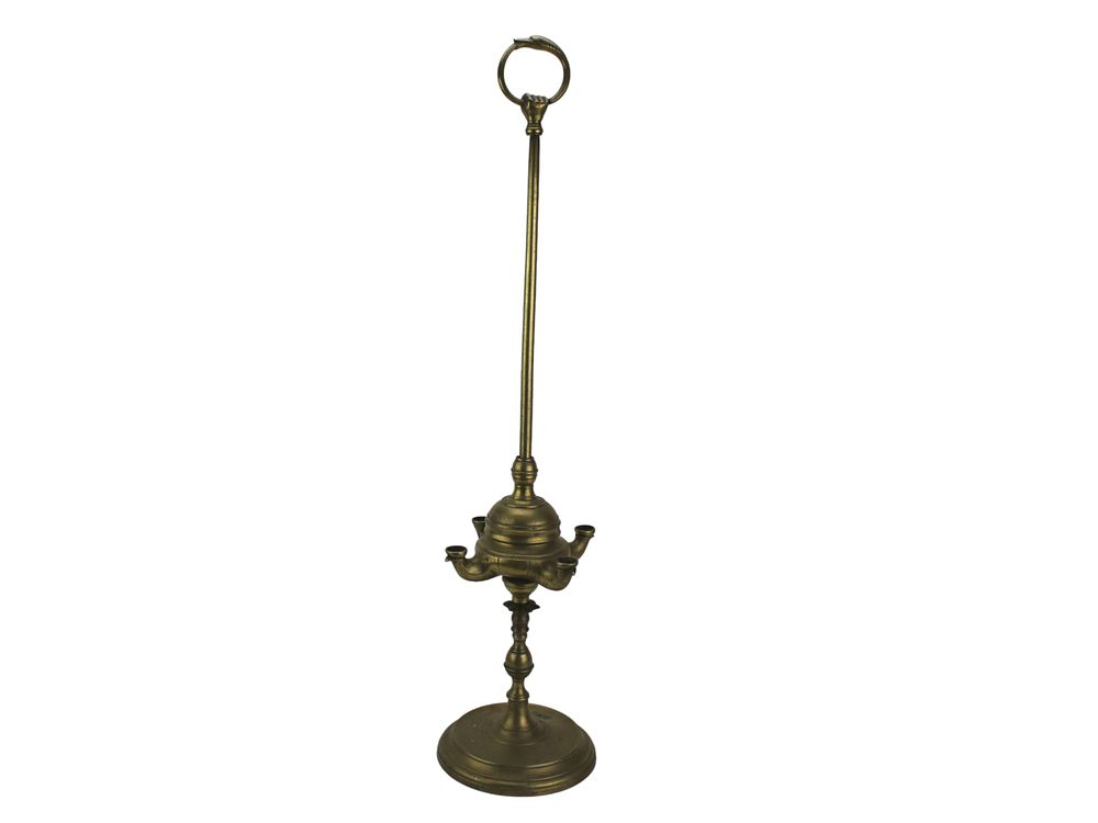 Lot 253: Tall Brass Oil Lamp with Snake Motif
