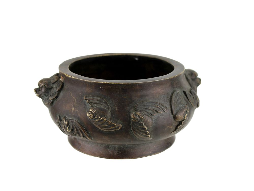 Lot 259: Chinese Bronze Censer with Bats and Lion Heads