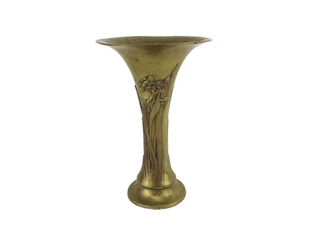 Lot 265: Asian Bronze Vase with Floral Relief