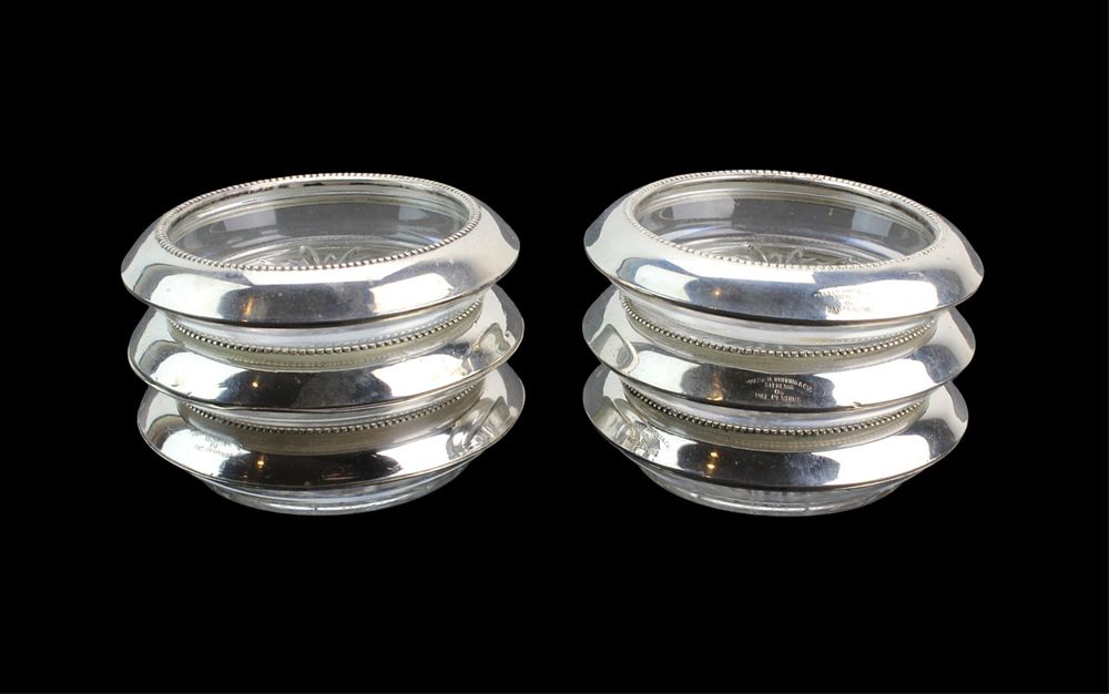 Lot 274: 6 Frank M. Whiting Sterling Glass Coasters