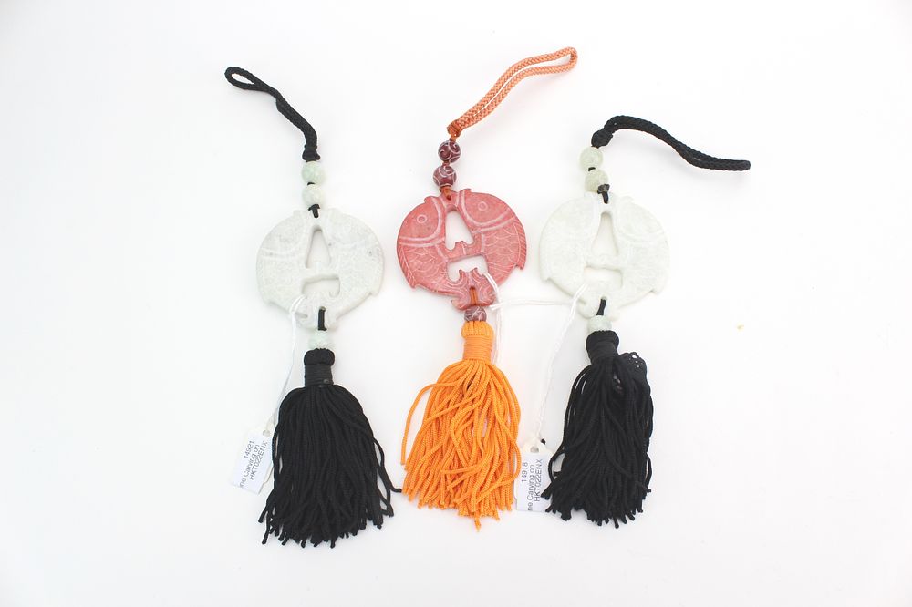 Lot 280: Three Chinese Hardstone Carved Pendants w/ Cords