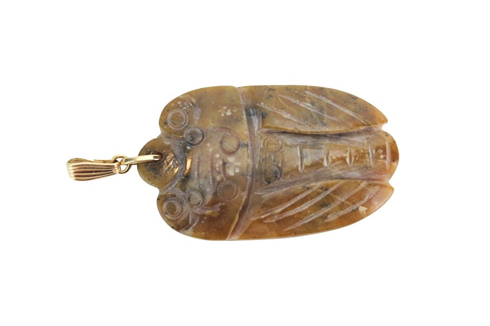 Lot 290: Chinese Carved Hardstone Cicada Pendant