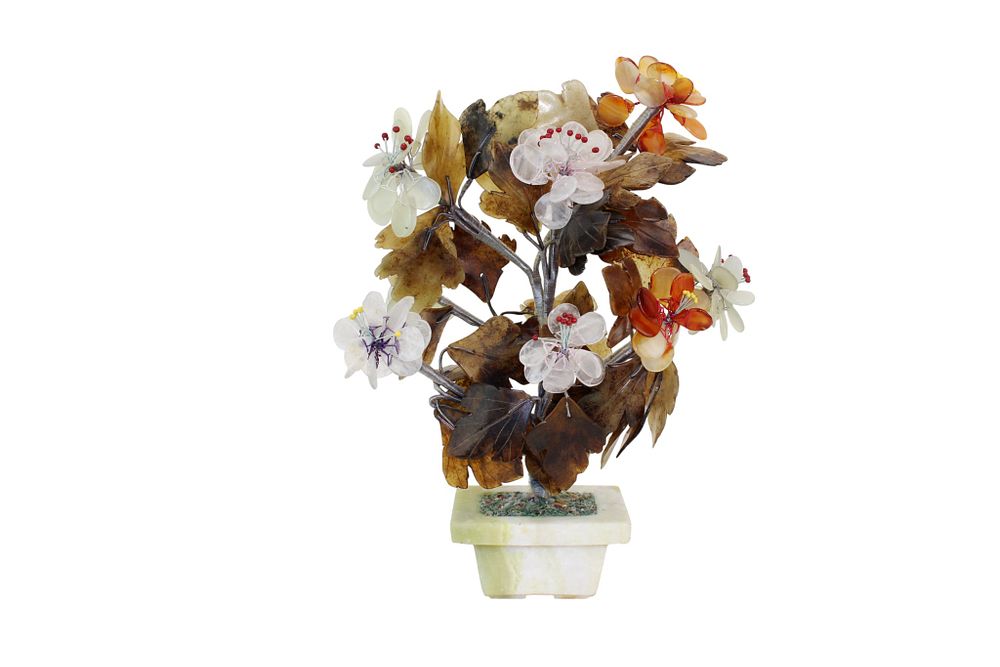 Lot 294: Chinese Hardstone Carved Flower in Pot
