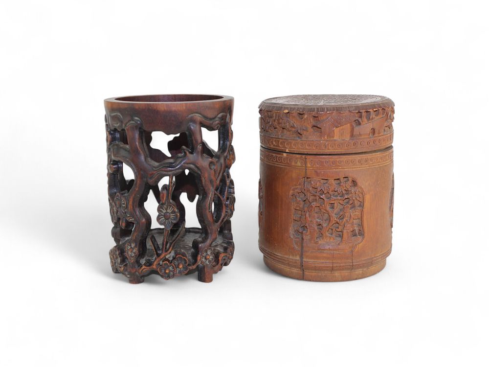 Lot 296: Two Chinese Carved Bamboo Containers