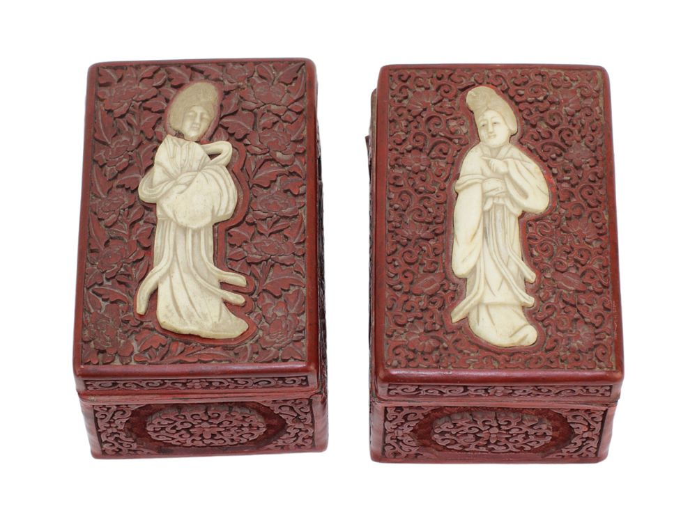 Lot 314: Two Chinese Cinnabar Lacquer Boxes with Bone Inlay