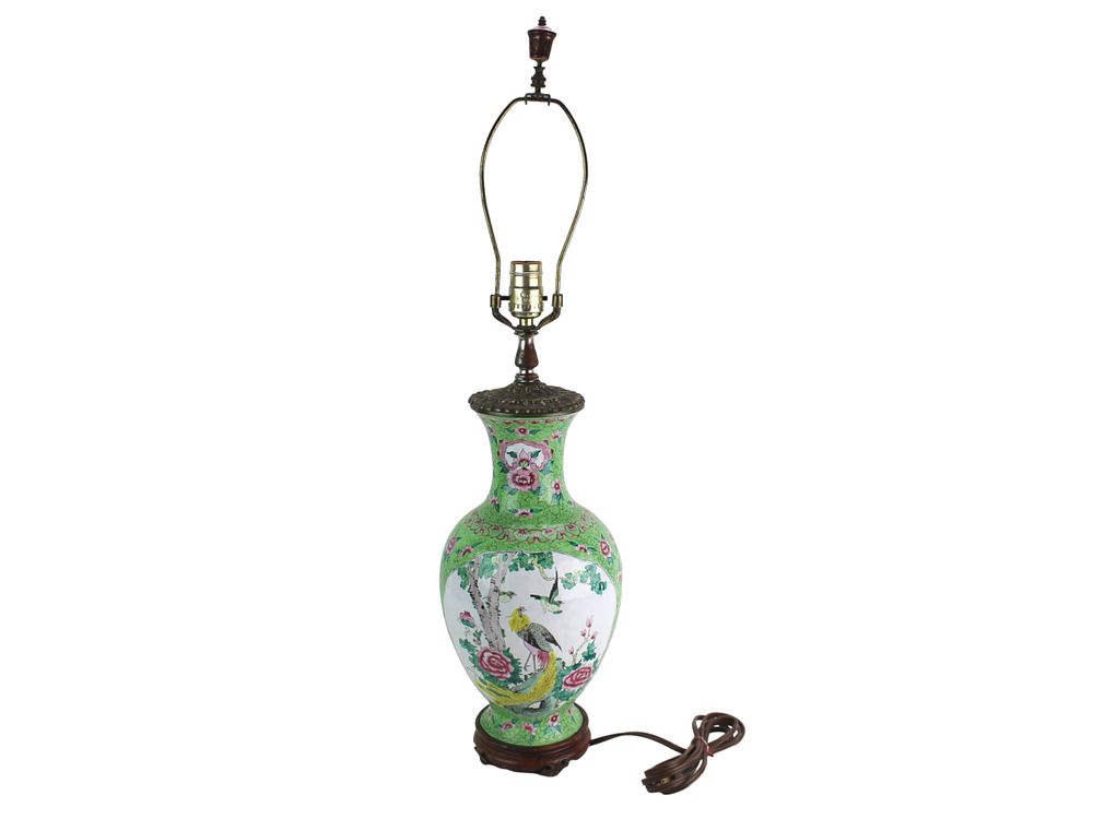 Lot 316: Chinese Brass Enamel Vase Table Lamp