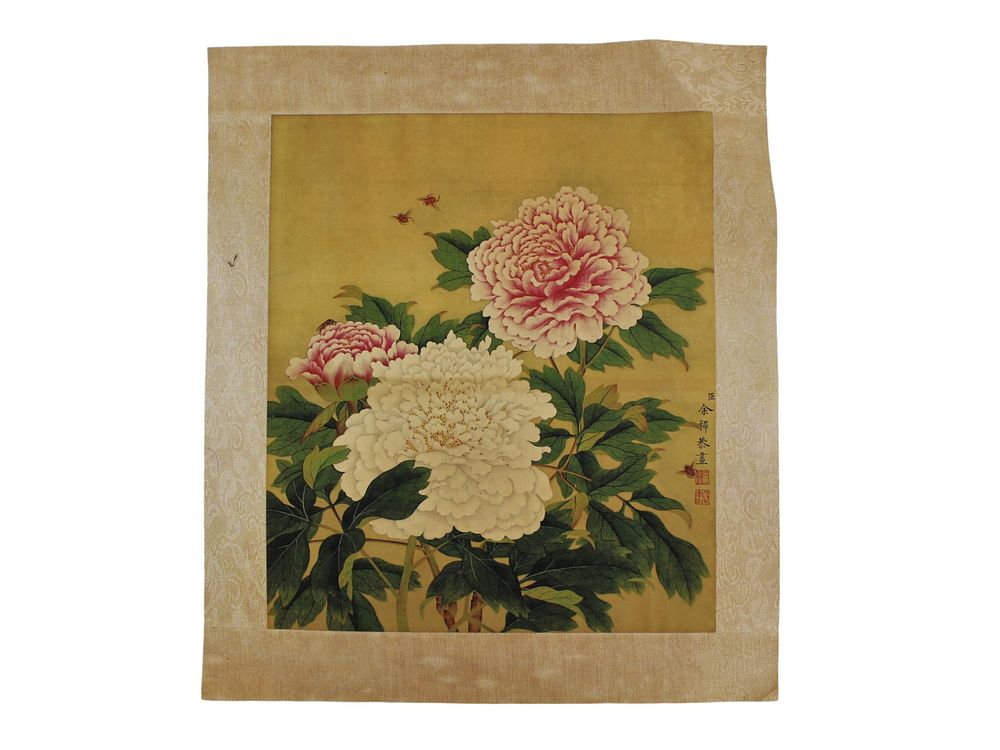 Lot 317: Chinese Silk Print with Peony Flowers and Bees