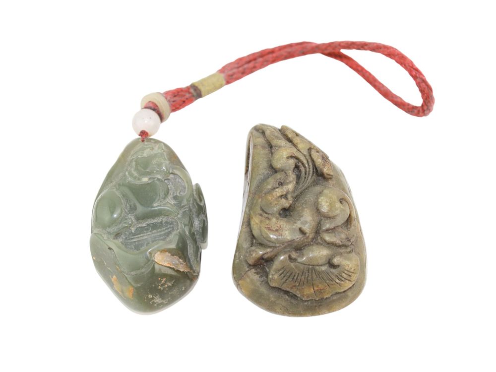 Lot 324: Two Antique Chinese Jade Carvings with Pendant