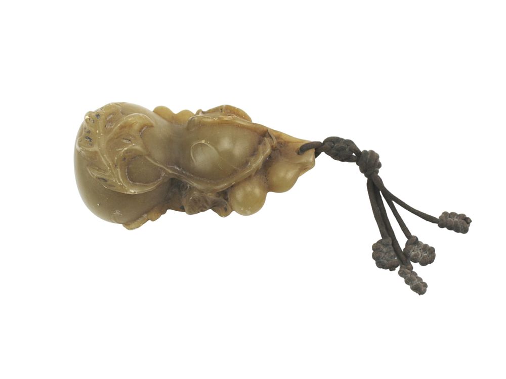 Lot 329: Carved Soapstone Gourd Pendant w/ Bat Design